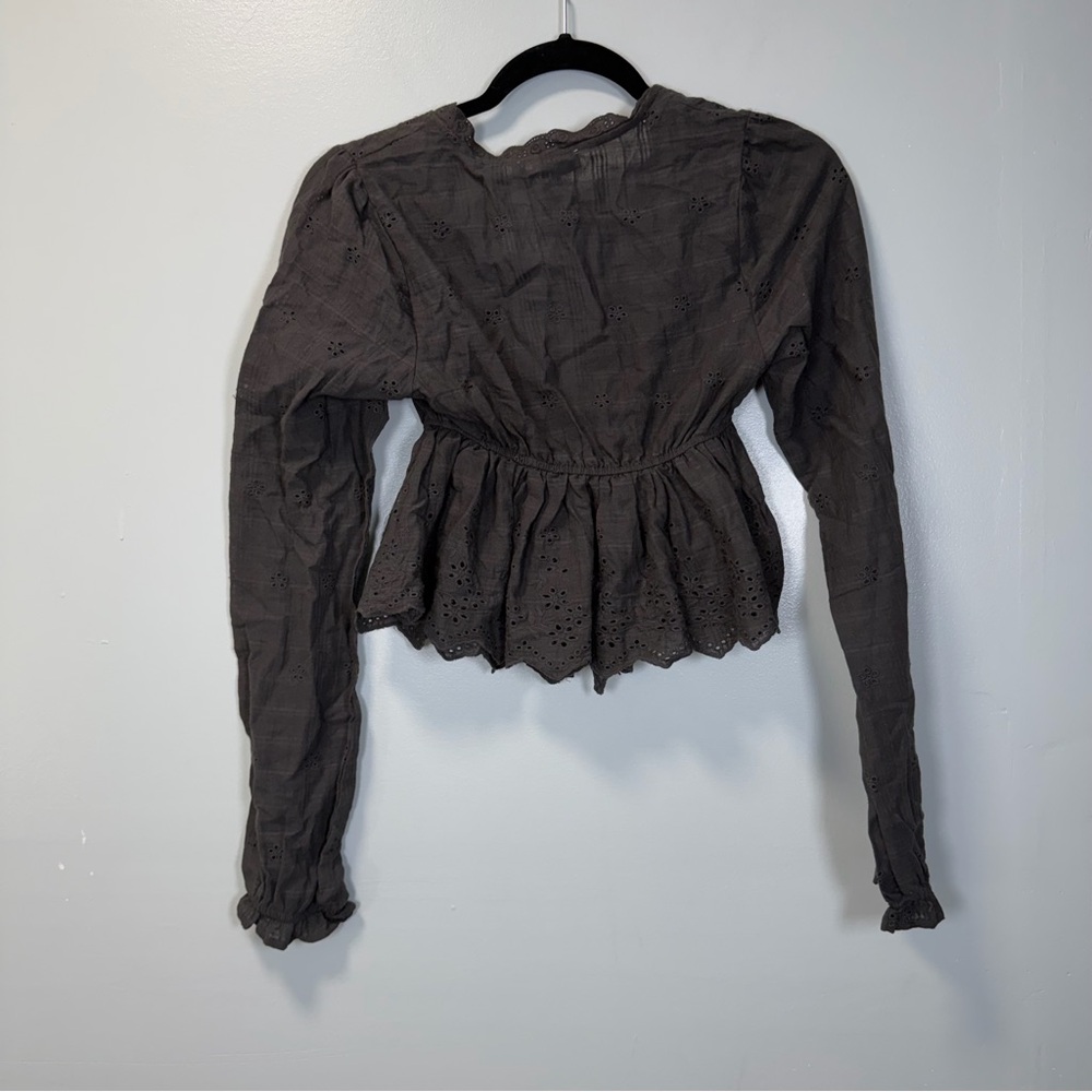 RSQ‎ Womens Brown Cotton Crochet Long Sleeve Tie Front Top XXS NWT - Picture 7 of 8